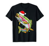 Xmas Lights Santa Hat Rainbow Trout Fish Christmas T-Shirt