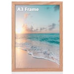 Cispree A3 Photo Frame, A3 OAK Wooden Picture Frames with Mount for A4 Print for Wall, with Acrylic Clear Sheet, Fit Large Poster/Documents Frame for Family/Christmas (29.7x42 cm)