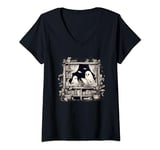 Womens Spooky Ghosts Reading Books Library Bookworm Retro Bookish V-Neck T-Shirt