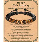 TEVOP 70th Birthday Gifts for Men, Tiger Eye Stone Bracelet 70th Birthday Gifts for Him Dad Grandad Brother Friend, Perfect 70th Birthday Gift Ideas