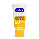 E45 SPF50+ Sensitive Sun Cream for Face with Hyaluronic Acid - UVA and UVB Protection - Fragrance-Free and Dermatologically Tested Sunscreen - Suitable For Dry, Sensitive and Eczema Prone Skin (50ml)