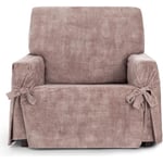 ECOMMERC3 Housse de canapé 1 Place en Tissu Velours Non élastique - Couleur Rose Douce au Toucher avec Finition Anti-Taches et Ajustement avec Liens décoratifs