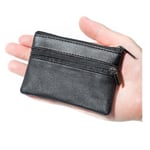 Äkta läder Liten plånbok med dragkedja - korthållare Svart