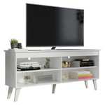 Madesa Compact TV Stand Cabinet with 4 Shelves and Cable Management for 50, 55 Inch TV Media Storage Unit Living Room and Bedroom Wooden Television Media Console - White