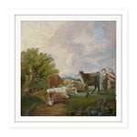 Artery8 After Gainsborough Figures Cattle In Landscape Painting Square Wooden Framed Wall Art Print Picture 16X16 Inch