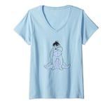 Womens Disney Winnie The Pooh Eeyore Outline Transparent Eye Cover V-Neck T-Shirt