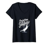 Womens Just Here for the Penguins Funny Tuxedo Penguin Design V-Neck T-Shirt