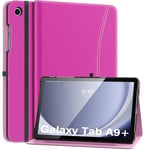 MoKo Coque pour Samsung Galaxy Tab A9 Plus 11 Pouces 2023 (SM-X210/SM-X216/SM-X218), Multi-Angles Étui en Cuir PU avec Dragonne, Poche Avant, Auto Réveil/Sommeil, Magenta