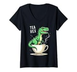 Womens Tea Rex T-Rex Tea Lover Dinosaur Pun Joke V-Neck T-Shirt