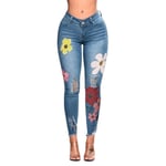 mzDkc0d Jean Femme Taille Basse Fashion Wild Print Hole Slim Long Jeans Pants