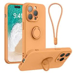 Galful Coque avec Cordon iPhone 15 Pro Max Etui,Silicone Housse iPhone 15 Pro Max avec Anneau Bracelet Case Mince Support Magnétique Microfibre Douce Antichoc Anti-Rayures Cover-Orange