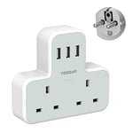 UK to European Plug Adapter, TESSAN Grounded Schuko European Plug Travel Adapter with 3 USB, Travel Adapter UK to EU Euro Europe for Spain France Iceland Germany Greece Poland Plugs Type E F Adaptor