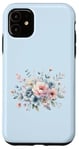 Coque pour iPhone 11 Rose Bleu Vintage Floral Pivoine Rose