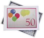 White Cotton Cards Album 50e Anniversaire avec Paillettes Fluo Ballons, Blanc, Petit