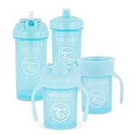 Twistshake Baby Sippy Cup Set - 4 Pieces | 1 x 360 Cup - 1 x Mini Cup - 1 x Straw Cup - 1 x Kid Cup | Baby Drinking Cup | Leak-Proof Baby Water Bottles | BPA-Free Leak-proof Cup | 4+ Months | Blue