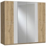 Armoire de rangement imitation chêne poutre/blanc/chrome - Dim : 225 x 210 x 58 cm Pegane