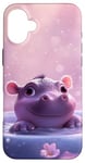 Coque pour iPhone 16 Plus Joli bébé hippopotame fond rose