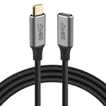 AXFEE Rallonge USB C 2M 100W PD 5A QC 3.0, Cable Rallonge USB C Mâle à Femelle USB C 3.2 Gen 2 20Gbps 4K@60Hz Cable Extension USB C Nylon Tressé Compatible avec Macbook Pro Galaxy S22 S21 S10 (Noir)