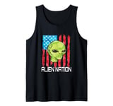 Funny Alien UFO USA Flag and Green Alien Head Tank Top