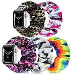 Scrunchie Apple Watch Strap for Women Compatible with iwatch Series 9 8 7 6 5 4 3 2 1 SE (B(Rainbow/Purple flower/Pink flower/Leopard/White Flower), 38mm/40mm/41mm Large-Size)