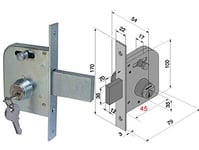 Welka 6545400 Serrure pour portail et mm 45 Cat Allongs, décroche fixe et bouton pivotant