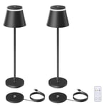 Neoglint Lot de 2 Lampes de Table LED Rechargeable Sans Fil, Lampe de Chevet avec Station de Charge Sans Fil et Télécommande, Lampe de Bureau Tactile au Design Moderne avec Minuterie – Noir