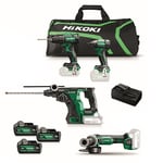 HITACHI - HIKOKI Pack 4 outils perforateur perceuse meuleuse & visseuse KC18DEWHZ + 3 x 5,0Ah chargeur sac de transport