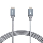 Amazon Basics-Câble de charge rapide USB-C vers USB-C 2.0-Câble en nylon tressé-Vitesse de 60Mo/s-Certifié USB-IF-Pour Apple iPhone15,iPad,Samsung Galaxy,tablettes,ordinateurs portables-3 m-Gris foncé