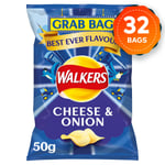 32 X Large 50g Grab Bags Of Walkers Crisps Cheese & Onion Sharing Pack