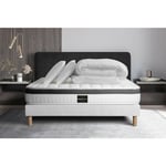 Prestige Literie - Ensemble matelas sommier Supérieur 180 x 200 cm - Couleur : Blanc avec 2 oreillers et couette