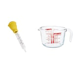 KitchenCraft KCBASTERGL Traditional Baster, Glass/Rubber, 30 cm, Yellow & Clear & Pyrex Glass Measuring Jug, Transparent, 1 Litre