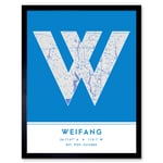 Weifang China City Map Modern Typography Stylish Letter Framed Word Wall Art Print Poster for Home Décor