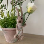 Brown Wool Bunny with White Tulip Hanging Easter Tree Decoration Gisela Graham