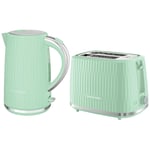 Russell Hobbs Eden Pistachio Jug Kettle& 2 Slice Toaster Set Chrome Accent Green