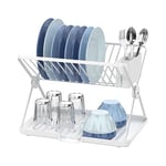 Amig - Kaplya Foldable Dish Rack | 41.5 x 33.2 x 33.8 cm | Steel and Plastic | Colour White | Compact Dish Rack with Drip Tray and Cutlery Holder | Ideal for Small Kitchens