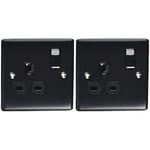 BG Electrical nmb21b 1 Gang Metal Single Plug Socket Switch - Matt Black (Pack of 2)