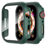 Diruite 2 Pièces Coque pour Apple Watch Series 9/8/7 45mm Protection Écran Dur PC Matériel Ultra Mince Verre Trempé Écran Case,Vert,45mm