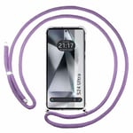 Tumundosmartphone Étui pendentif transparent pour Samsung Galaxy S24 Ultra 5G avec cordon violet