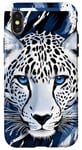 Coque pour iPhone X/XS Coque de téléphone classique à rayures blanches léopard bleu guépard