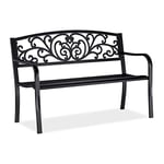 Relaxdays, noir jardin, Banc extérieur, balcon, 2 places, fer, ornements, Fonte, acier 86,5x127x60 cm