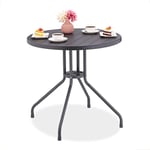 Relaxdays Table de Jardin, H x D : 75 x 80 cm, Aspect Bois, Plastique & Acier, Forme Ronde, Gris