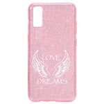 Coque Iphone XR paillettes rose love dreams ailes blanc