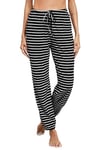 Vlazom Pantalon de Pyjama Femme Coton Bas de Pyjama Rayé Pantalon de Nuit Vêtements de Nuit Élastique avec Poches pour Sommeil Loisir，Rayures noires，L