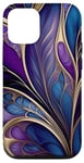 Coque pour iPhone 12/12 Pro Majestic Bloom – Art floral abstrait violet foncé et bleu