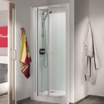 Cabine de douche KINEDO GLASS 100x80 installation en niche hauteur du receveur de douche 18 cm 2 portes pivotantes fabriquée en France