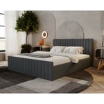 Lit double 180x200 Billo Slim Velvet, Lit avec Tiroir de Lit - Lit adulte Moderne - Gris foncé (Amor Velvet 4321) - Gris foncé