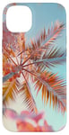 iPhone 14 Plus Palm Tree Hibiscus Sunset on the Beach Light Blue Case