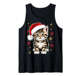 Cute Cat Merry Christmas Santa Hat Cat Lover Cat Mom Dad Tank Top