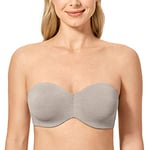 DELIMIRA Soutien Gorge sans Bretelles Invisible Grande Taille Femme Soutien-Gorge avec Armature Minimiseur Gris chiné 105C