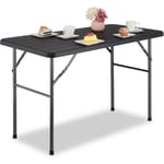 Relaxdays - Table de jardin, aspect bois, rectangulaire, plastique et métal, pliable, h x l x p : 74 x 118 x 60 cm, noire